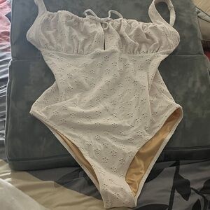 Elegant White Eyelet Women's One Piece Swimsuit